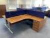 Dark Walnut 4 Sided Island WorkCentre, to Consist of 2 x Left Hand & 2 x Right Hand Desks with Computer Management Apertures 1800mm (L) x 1200mm (W), 4 x Dark Walnut 3 Drawer Desk Height Pedestal Units, 4 x Desk Dividers in Royal Blue Fabric with Addition - 4