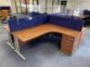 Dark Walnut 4 Sided Island WorkCentre, to Consist of 2 x Left Hand & 2 x Right Hand Desks with Computer Management Apertures 1800mm (L) x 1200mm (W), 4 x Dark Walnut 3 Drawer Desk Height Pedestal Units, 4 x Desk Dividers in Royal Blue Fabric with Addition - 2