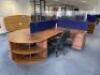 Dark Walnut 2 Sided Island WorkCentre, to Consist of 1 x Left Hand & 1 x Right Hand Desks with Computer Management Apertures 1800mm (L) x 1200mm (W), 2 x Dark Walnut 3 Drawer Desk Height Pedestal Units, 3 x Desk Dividers in Royal Blue Fabric with Addition - 2