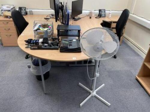 Quantity of Office Sundries to Ground Floor Office Suite to include Desktop Mesh Trays, Laptop Supports, Posture Foot Rests, Hole Punches, Staplers, Guillotine and Floor Standing Circulation Fan; Please Note This Lot is Located in Thurston House Ground Fl