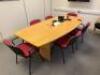 1 x Light Beech Meeting Table 2400mm x 1200mm to include 4 x Red Fabric Armless Chairs and 2 x Chairs with Arms; Please Note This Lot is Located in Unit 1 Thornfield Business Park Northallerton DL6 2XQ - 2