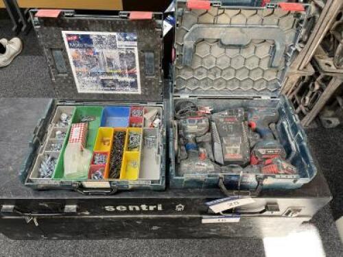 BOSCH Professional Cordless GSB 18V-21 Combi Drill and BOSCH Impact Driver Set with Charger and 3 x Batteries; Includes Multi Compartment Fixing Consumables; NOTE: Located in Worksop