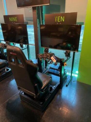 Racing VR Simulator comprising: Cyber Power PC with Intel Core i7-9700KF Coffee Lake-S Processor, MSI MGP Z390 Gaming Pro Motherboard with Intel Z930 Canon Lake -U Chipset, 16 GB DDR 4 SDRAM, MSI NVIDIA Geforce RTC 2080 TC Graphics Card 11GB GDDR6 SDRAM, 