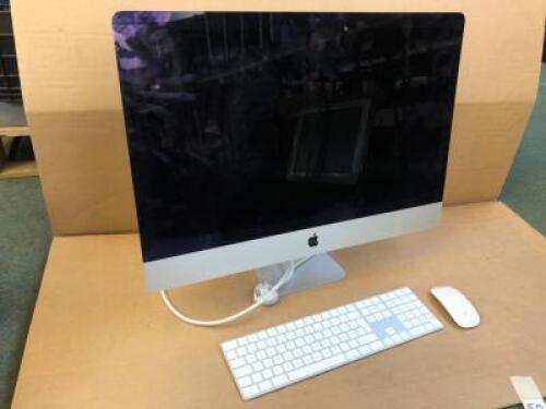 APPLE IMAC; Model: A1419; Serial Number: CO2K051JDNCW. EMC: 2546; 1TB Hardrive with APPLE Keyboard Model A1843 EMC 3138 and APPLE Mouse Model A1657 EMC2923; Note: Small Chip on Edge of Screen