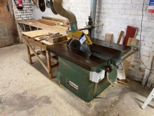 DOMINION 400mm (16") 5.5Kw Table Saw Bench; Overall Table Size: 1000mm (L) x 980mm (W) Serial Number: 1161; To include Timber Outfeed Table with Dimensions: 1250mm (L) x 600mm (W);