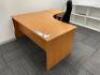 1 x Cherry Left Hand Curve Workstation; Dimensions: 1600mm (L) x 1200mm (W); 1 x Cherry Right Hand Curve Workstation; Dimensions: 1500mm (L) x 1200mm (W); 2 x Desk Height 3 Drawer Pedestal Drawer Units; 1 x Cherry 4 Drawer Filing Cabinet; 1 x Cherry 4 Tie - 2