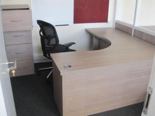 Office Suite Comprising Curved Workstation 1800mm x 1600mm, 4 Drawer Filing Cabinet, 3 Drawer Pedestal, Executive Operators Chair and Meeting Chair