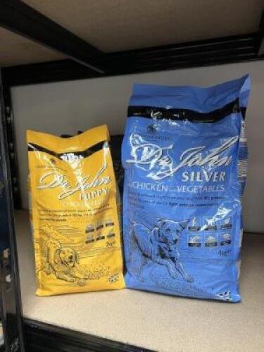 4 x Bags of Various Dog Food comprising: 3 x 4kgs GILBERT & PAGE Dr John Silver Chicken & Veg, Best Before: Sept 2024; 1 x 2kgs GILBERT & PAGE Dr John Silver Puppy Chicken Recipe, Best Before: June 2024; 1 x 3kgs CONNOLLY'S RED MILLS Engage Premium Countr