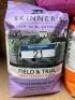 9 x 2.5kgs Bags of SKINNER'S Field & Trial Dog Food comprising: 1 x Light & Senior Working Dog, Best Before: June 2024; 1 x Chicken & Rice Adult Working Dog, Best Before: Aug 2024; 1 x Grain Free Recipe Chicken & Sweet Potato, Best Before: Aug 2023; 2 x P