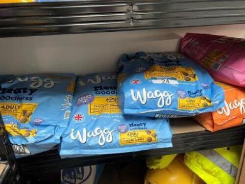 7 x 12kgs Bags of WAGG Dog Food comprising: 4 x Adult Chicken Dinner, Best Before: Nov 2023; 2 x Puppy Chicken with Gravy, Best Before: Nov 2024; & 1 x Wheat Free Chicken & Rice, Best Before: Nov 2024