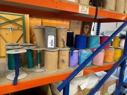 Contents to Tier 3 and Tier 4 to Lot 14 to include approximately 65 x 160m Rolls of Various Coloured Textured Binding Webbing