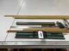 Quantity of Cutter Table Equipment to include 2 x Pairs Tailoring Scissors; Cloth Weights; 2000mm (L) Wooden and Steel Rulers; Roughneck Quick Clamps; Chain Mail Cutting Gloves; Knives and Blades - 2