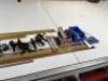 Quantity of Cutter Table Equipment to include 2 x Pairs Tailoring Scissors; Cloth Weights; 2000mm (L) Wooden and Steel Rulers; Roughneck Quick Clamps; Chain Mail Cutting Gloves; Knives and Blades - 4
