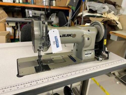 JUKI Model LUH-521; 2-Needle Lockstitch Industrial Sewing Machine; Foot Operated Pedals on Cantilever Frame; Serial Number: LUHYE01886; Table Size: 1060mm (L) x 600mm (W) Includes Operators Chair