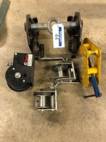 Various Winchs and Lifting Equipment To Include: 1 x Beam Runner (Max Width 230mm) 1 x YALE Clamp 1 Ton Model: YC 1 75mm-230mm Year: 2004, 2 x TDE TREUILS GOLIATH Manual Winchs Model: 4AFD 036 and 1 x TIGER Worm Gear Type Winch Capaity: 900kg Serial: 000