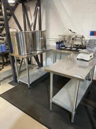 3 x Stainless Steel Prep Tables; 2 x 1200mm (L) x 600mm (W); 1 x VOILAMART Stainless Prep Table 1400mm (L) x 600mm (W)