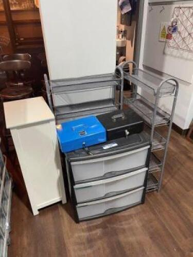 Loose and Removable to Bar Area and Roof to include Lockable Money Trays; Plastic Drawer Units; Mesh Shelving Units; Stainless Steel 100 L Urn, Various Bottles and Containers