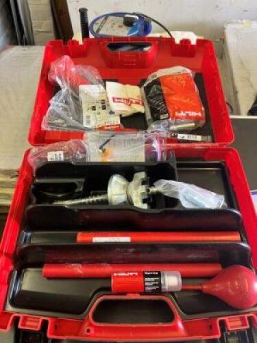 HILTI Accessories to include PUA70 Marker Pen Set, TE-CX 20/22 150MM Drill Bit, DD-CS M16 Bolt, Lubricant Spray, HKV M16X65 Drop-in Anchor, Lump Hammer, HSD-G M16 Cover Plate, etc.