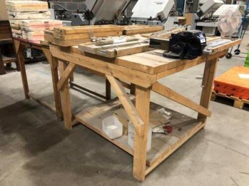 2 x Timber Production Tables; 1 x 48'' x 46' x 36'' (H) includes 6'' Draper Vice; 1 x 32'' x 42'' x 33'' (H)