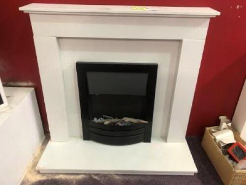 Flush to Wall Black Electric Fire Suite With Crystal Glo Gems and Log Set; Including White Marble Surround; Overall Size: 1000mm(W) x 960mm(H) x 380mm(D); RRP: £599 (Showroom Display) (Please note it is the Buyer's Responsibility to disconnect and remove 