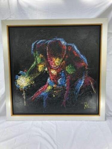 Iron Man' by Tuhal; Oil on Canvas; Dimensions: 100cm x 100cm; Certificated; Date: 2020; Artwork Passport Number: 014749; Estimated Value in 2020: Approximately £3,549