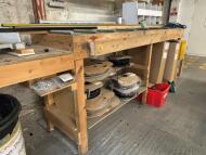 In House Fabricated Timber Workbench/Infeed/Outfeed Table with Record 6'' Engineers Vice; Table Dimensions: 6000mm (L) - 5