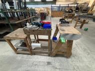 Timber Workbench; Dimensions: 2440mm (L) x 600mm (W) x 870mm (H); Mobile and 2 Timber Support Tables to include Small Quantity of Consumables