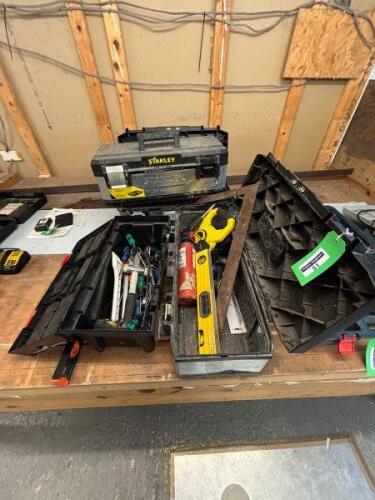 4 STANLEY Tool Boxes and Small Quantity of Hand Tools to include 30m Tape Measure, PRIMUS 2000 Burner, Spanners and Screwdrivers