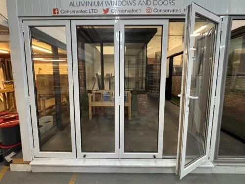 4 Panel Bi-Fold Patio Door Set; Ex-Display; White/White; Dimensions: 2710mm (W) x 2085mm (H); Buyer to Satisfy Sizes; Buyer Responsible for Dismantling