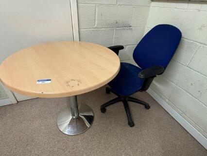 Loose and Remaining Furniture to Canteen Area to Include 3 Circular Tables, 4 Stackable Chairs and 2 Upholstered Operators Chairs