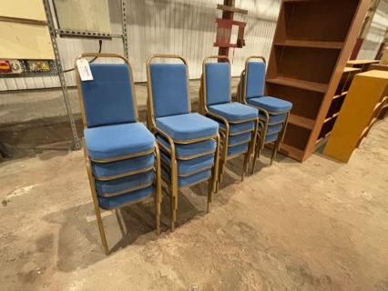 16 x Steel Framed Blue Velvet Dining Chairs