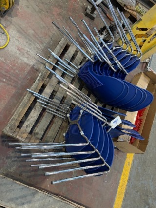 11 x Blue Canteen Dining Chairs With Chrome Legs