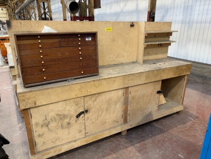 1 x Heavy Duty Timber Work Bench with Shelves and Cupboards