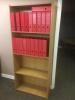 1200mm Light Oak Low Double Door Cabinet, 2 Red Leather Chairs and a 3 Shelf Bookcase - 2