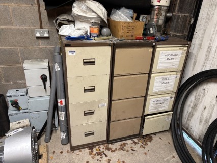 3 x Four Drawer Filing Cabinets and Contents of Consumables