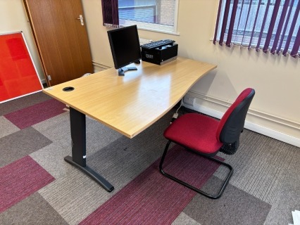 Curved Office Desk, Office Desk, Three Drawer Pedestal and Visitors Chair (see Description and Photographs for further Information)