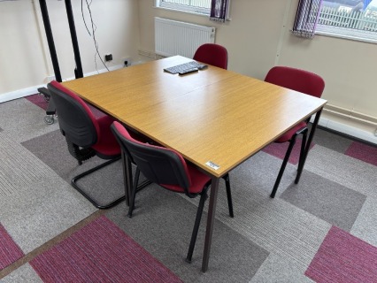 2 x Oak Effect Meeting Tables and 4 x Upholstered Chairs