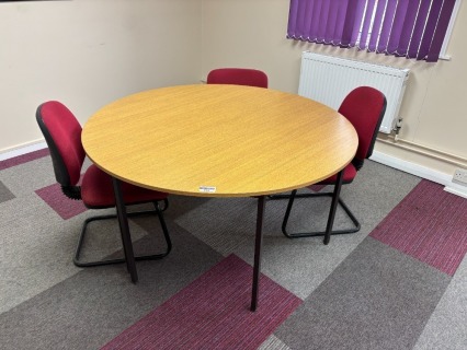 Circular Meeting Room Table and 3 x Various Upholstered Chairs