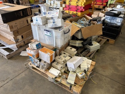 Contents To Pallet To Include Various Electrical Components Comprising Voltage Stabilisers, Spike Protection, Power Breaker Boxes and Resin Cable Joints (See Description)