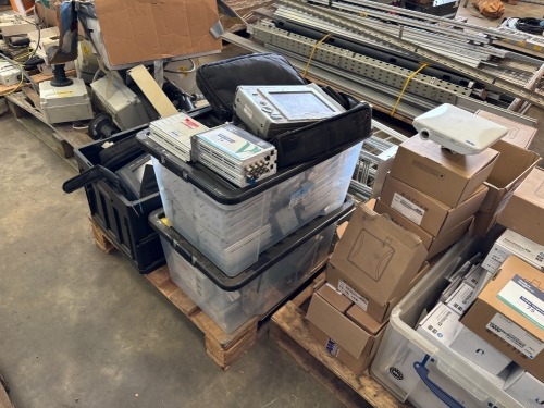 Contents to Pallet To Include AMG Channel Video Data Transmitters & Receivers, Video Transmitter and Receiver Rack Cages and Mini-OTDR Controls (See Description)