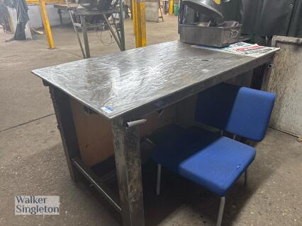 1.5m x 0.9m metal welding bench with 2 x single door cabinets & personnel locker