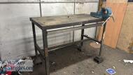 1.25m x 0.7m steel framed work bench with engineers vice - 2
