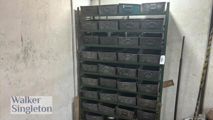 9 tier stand with 35 metal storage bins