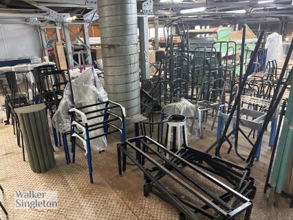 Large quantity of black metal chair and table frames