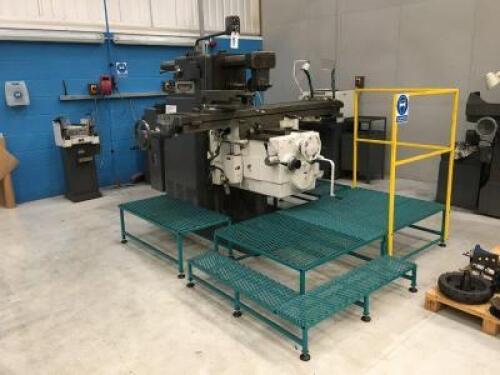 KEARNEY & TRECKER Milwaukee 4155-15 Horizontal Milling Machine; Serial number: 6660346; 6" Machine Vice on Swivel Table; Bed Dimensions: 1,900mm x 300mm, 3 x Various Harbours, 3 x Various Spacers, 3 x Face Mills; 12", 6", 5", with additional Tool Holder, 