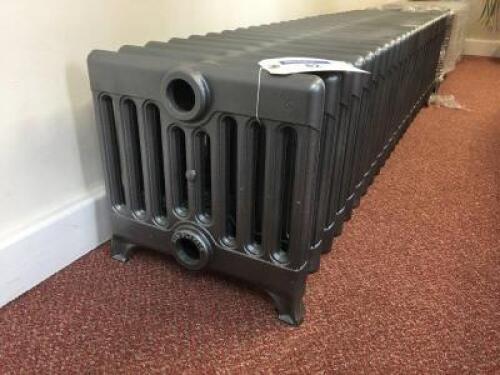 Refurbished Victorian Cast Iron Floor Standing Radiator Finished in Grey; Dimensions: 1,360mm(L)x340mm(H)x340mm(W)