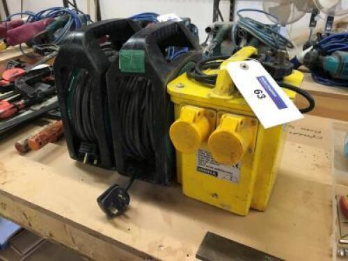 110v Site Transformer with 2 x 16Amp Outputs and 2 x AVANTIX 25m Extension Reels