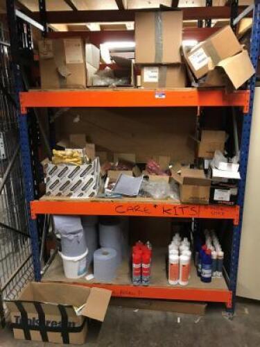 Contents of Rack to include Window Locks, Sealant, Surface Cleaner, Woodslide Spray, Wipes, etc.