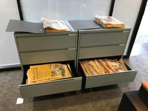 2 x 3 Drawer Cabinets; Dimensions: 800mm (W) x 500mm (D) x 920mm (H), with Contents to include The Pink Sport Newspaper Back Catalogue and Special Edition Front Pages of THE DAILY ECHO and SOUTHERN DAILY ECHO