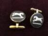 Selection of Shirt Accessories to include a Pair of Chess Piece Cufflinks depicting Rook and Knight, a Pair of White and Black Cufflinks depicting Horses in Motion, and a 9ct Gold Golf Club Tie Pin, Hallmarked; Tie Pin Weight: circa. 2.6g (Please Note: It - 4